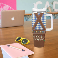 Lederhosen Oktoberfest Tumbler With Handle Blue Edelweiss Floral Polka Dots - Wonder Print Shop