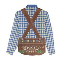 Lederhosen Oktoberfest Women Casual Shirt Blue Edelweiss Floral Polka Dots - Wonder Print Shop