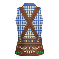 Lederhosen Oktoberfest Women Sleeveless Polo Shirt Blue Edelweiss Floral Polka Dots - Wonder Print Shop