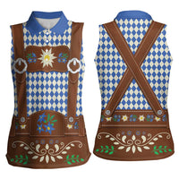 Lederhosen Oktoberfest Women Sleeveless Polo Shirt Blue Edelweiss Floral Polka Dots - Wonder Print Shop