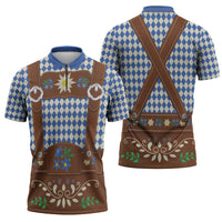 Lederhosen Oktoberfest Zipper Polo Shirt Blue Edelweiss Floral Polka Dots - Wonder Print Shop