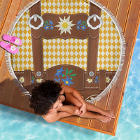 Lederhosen Oktoberfest Beach Blanket Gold Edelweiss Floral Polka Dots - Wonder Print Shop