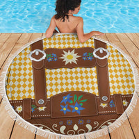 Lederhosen Oktoberfest Beach Blanket Gold Edelweiss Floral Polka Dots - Wonder Print Shop