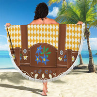 Lederhosen Oktoberfest Beach Blanket Gold Edelweiss Floral Polka Dots - Wonder Print Shop