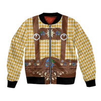 Lederhosen Oktoberfest Bomber Jacket Gold Edelweiss Floral Polka Dots - Wonder Print Shop