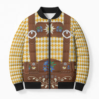 Lederhosen Oktoberfest Bomber Puffer Jacket Gold Edelweiss Floral Polka Dots - Wonder Print Shop
