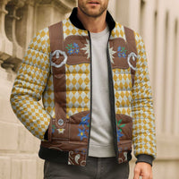 Lederhosen Oktoberfest Bomber Puffer Jacket Gold Edelweiss Floral Polka Dots - Wonder Print Shop