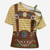 Lederhosen Oktoberfest Cross Shoulder Shirt Gold Edelweiss Floral Polka Dots - Wonder Print Shop
