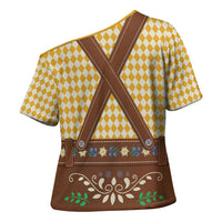 Lederhosen Oktoberfest Cross Shoulder Shirt Gold Edelweiss Floral Polka Dots - Wonder Print Shop
