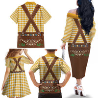 Lederhosen Oktoberfest Family Matching Off The Shoulder Long Sleeve Dress and Hawaiian Shirt Gold Edelweiss Floral Polka Dots - Wonder Print Shop