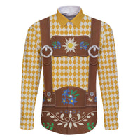 Lederhosen Oktoberfest Family Matching Off The Shoulder Long Sleeve Dress and Hawaiian Shirt Gold Edelweiss Floral Polka Dots - Wonder Print Shop