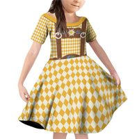 Lederhosen Oktoberfest Family Matching Off Shoulder Short Dress and Hawaiian Shirt Gold Edelweiss Floral Polka Dots - Wonder Print Shop
