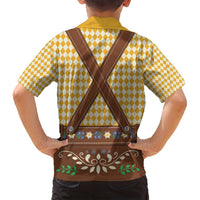 Lederhosen Oktoberfest Family Matching Puletasi and Hawaiian Shirt Gold Edelweiss Floral Polka Dots - Wonder Print Shop