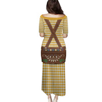 Lederhosen Oktoberfest Family Matching Puletasi and Hawaiian Shirt Gold Edelweiss Floral Polka Dots - Wonder Print Shop