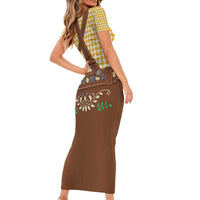 Lederhosen Oktoberfest Family Matching Short Sleeve Bodycon Dress and Hawaiian Shirt Gold Edelweiss Floral Polka Dots - Wonder Print Shop