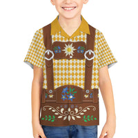 Lederhosen Oktoberfest Family Matching Short Sleeve Bodycon Dress and Hawaiian Shirt Gold Edelweiss Floral Polka Dots - Wonder Print Shop