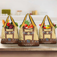 Lederhosen Oktoberfest Grocery Bag Gold Edelweiss Floral Polka Dots - Wonder Print Shop