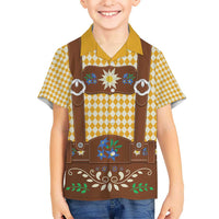 Lederhosen Oktoberfest Kid Hawaiian Shirt Gold Edelweiss Floral Polka Dots - Wonder Print Shop