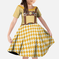 Lederhosen Oktoberfest Kid Short Sleeve Dress Gold Edelweiss Floral Polka Dots - Wonder Print Shop