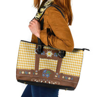 Lederhosen Oktoberfest Leather Tote Bag Gold Edelweiss Floral Polka Dots - Wonder Print Shop