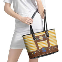 Lederhosen Oktoberfest Leather Tote Bag Gold Edelweiss Floral Polka Dots - Wonder Print Shop