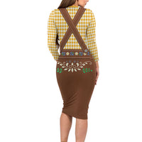 Lederhosen Oktoberfest Long Sleeve Bodycon Dress Gold Edelweiss Floral Polka Dots - Wonder Print Shop