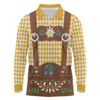 Lederhosen Oktoberfest Long Sleeve Polo Shirt Gold Edelweiss Floral Polka Dots - Wonder Print Shop