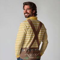 Lederhosen Oktoberfest Long Sleeve Polo Shirt Gold Edelweiss Floral Polka Dots - Wonder Print Shop