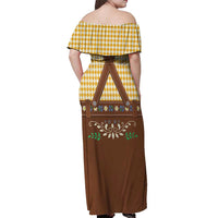 Lederhosen Oktoberfest Off Shoulder Maxi Dress Gold Edelweiss Floral Polka Dots - Wonder Print Shop