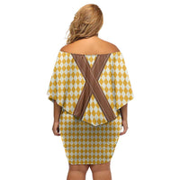Lederhosen Oktoberfest Off Shoulder Short Dress Gold Edelweiss Floral Polka Dots - Wonder Print Shop