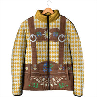 Lederhosen Oktoberfest Padded Jacket Gold Edelweiss Floral Polka Dots - Wonder Print Shop