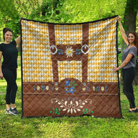 Lederhosen Oktoberfest Quilt Gold Edelweiss Floral Polka Dots - Wonder Print Shop