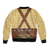 Lederhosen Oktoberfest Sleeve Zip Bomber Jacket Gold Edelweiss Floral Polka Dots - Wonder Print Shop