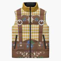 Lederhosen Oktoberfest Sleeveless Puffer Jacket Gold Edelweiss Floral Polka Dots - Wonder Print Shop