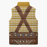 Lederhosen Oktoberfest Sleeveless Puffer Jacket Gold Edelweiss Floral Polka Dots - Wonder Print Shop