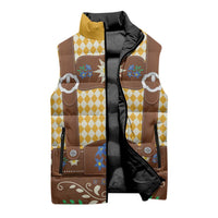Lederhosen Oktoberfest Sleeveless Puffer Jacket Gold Edelweiss Floral Polka Dots - Wonder Print Shop
