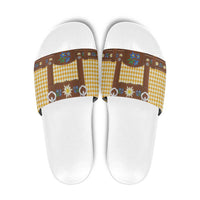 Lederhosen Oktoberfest Slide Sandals Gold Edelweiss Floral Polka Dots - Wonder Print Shop