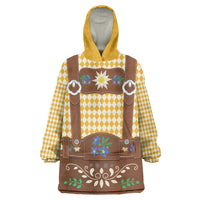 Lederhosen Oktoberfest Wearable Blanket Hoodie Gold Edelweiss Floral Polka Dots - Wonder Print Shop