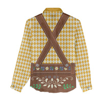 Lederhosen Oktoberfest Women Casual Shirt Gold Edelweiss Floral Polka Dots - Wonder Print Shop
