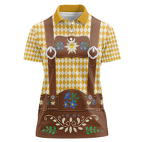Lederhosen Oktoberfest Women Polo Shirt Gold Edelweiss Floral Polka Dots - Wonder Print Shop