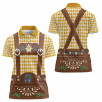 Lederhosen Oktoberfest Women Polo Shirt Gold Edelweiss Floral Polka Dots - Wonder Print Shop