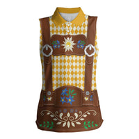 Lederhosen Oktoberfest Women Sleeveless Polo Shirt Gold Edelweiss Floral Polka Dots - Wonder Print Shop