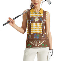 Lederhosen Oktoberfest Women Sleeveless Polo Shirt Gold Edelweiss Floral Polka Dots - Wonder Print Shop