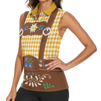 Lederhosen Oktoberfest Women Sleeveless Polo Shirt Gold Edelweiss Floral Polka Dots - Wonder Print Shop