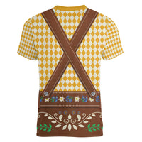 Lederhosen Oktoberfest Women V-Neck T-Shirt Gold Edelweiss Floral Polka Dots - Wonder Print Shop