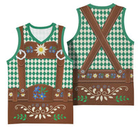 Lederhosen Oktoberfest Basketball Jersey Green Edelweiss Floral Polka Dots - Wonder Print Shop