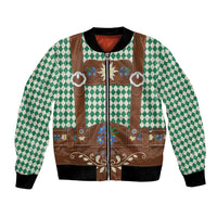 Lederhosen Oktoberfest Bomber Jacket Green Edelweiss Floral Polka Dots - Wonder Print Shop