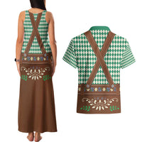 Lederhosen Oktoberfest Couples Matching Tank Maxi Dress and Hawaiian Shirt Green Edelweiss Floral Polka Dots - Wonder Print Shop