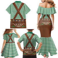 Lederhosen Oktoberfest Family Matching Mermaid Dress and Hawaiian Shirt Green Edelweiss Floral Polka Dots - Wonder Print Shop