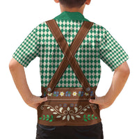 Lederhosen Oktoberfest Family Matching Off The Shoulder Long Sleeve Dress and Hawaiian Shirt Green Edelweiss Floral Polka Dots - Wonder Print Shop